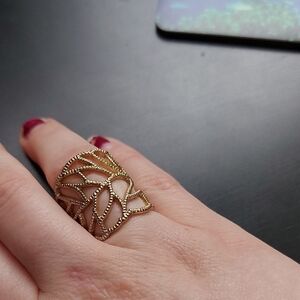 Gold Tone Leaf Lace Cage Ring